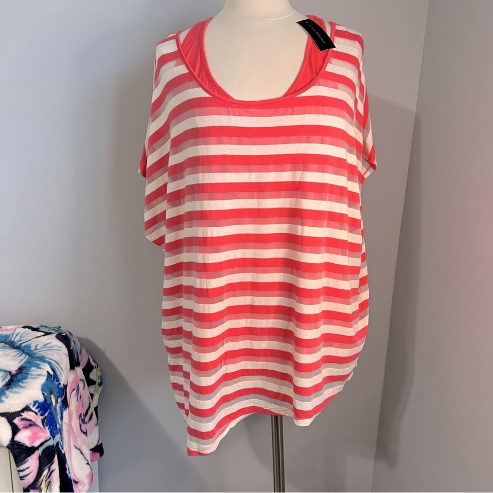 Lane Bryant 18/20 (2X) Salmon Striped 2 Piece Attached Set Tank and Blouse